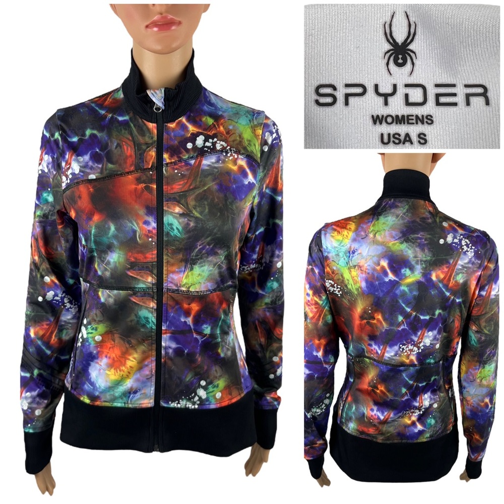 Spyder Womens Small Jacket Cosmic Stretch Active Athletic Running Galaxy EUC